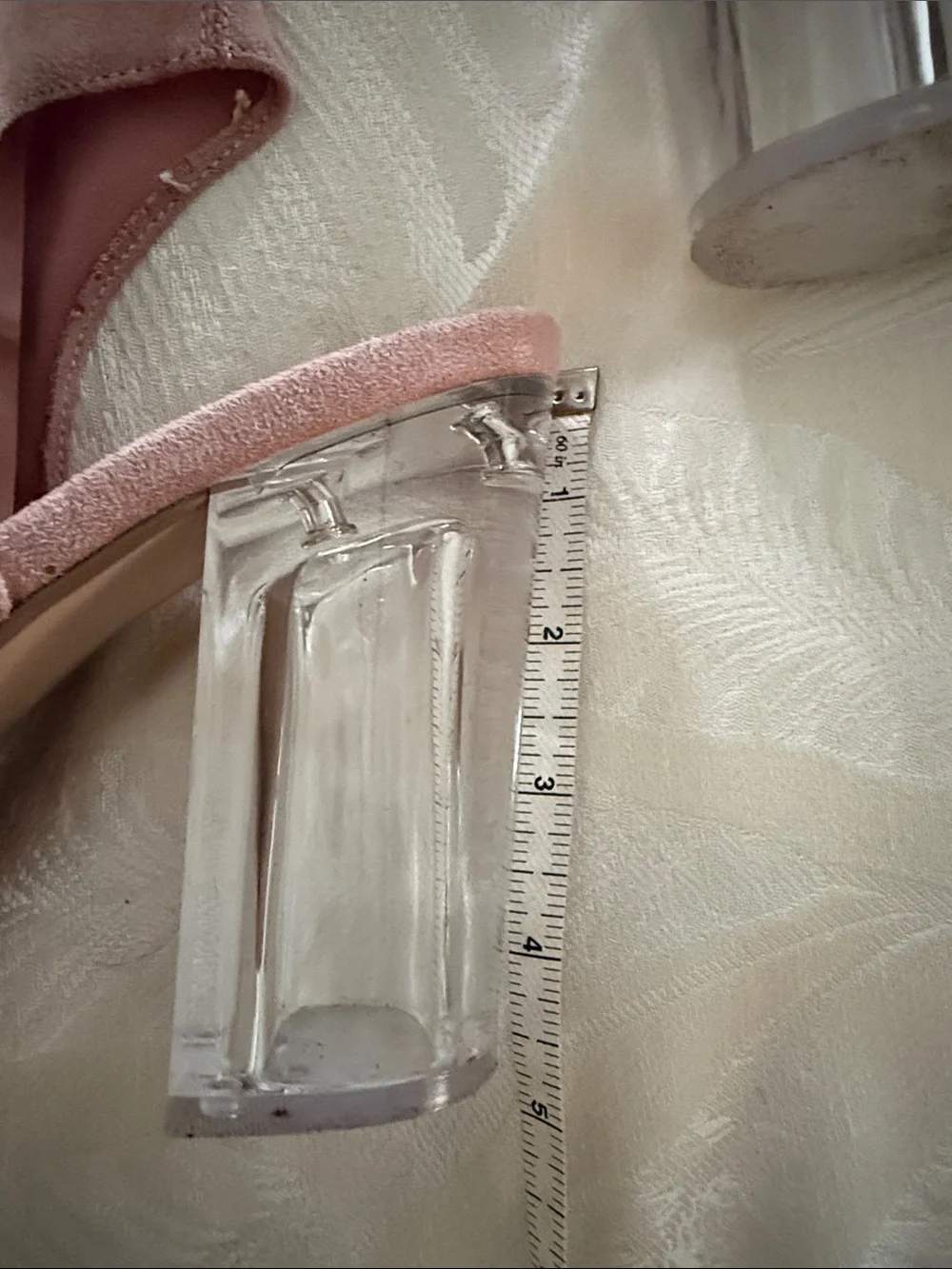 Women's Blush Pink Peep-Toe Sock Booties with Clear Block Heel
